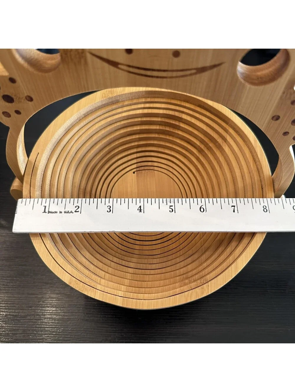 Frog Shaped Collapsible Bamboo Fruit Basket Folding Serving Bowl, EUC